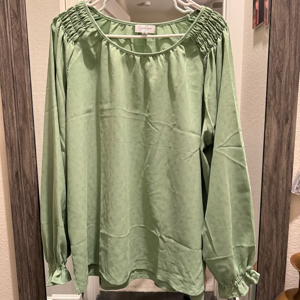 Jessica Simpson Green Long Sleeve Blouse XL - Picture 1 of 5